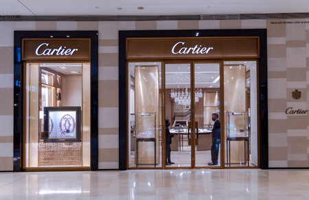 MALAYSIA, KUALA LUMPUR, NOVEMBER, 2022: External view of the Cartier brand store in Pavilion shopping mall, Kuala Lumpur. Malaysiaのeditorial素材