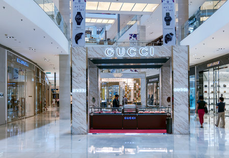 MALAYSIA, KUALA LUMPUR, NOVEMBER, 2022: External view of the Gucci brand store in Pavilion shopping mall, Kuala Lumpur. Malaysiaのeditorial素材