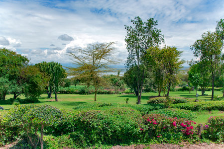 Beautiful well maintained park near Lake Nakuru National Park, Kenya, Africa.の写真素材