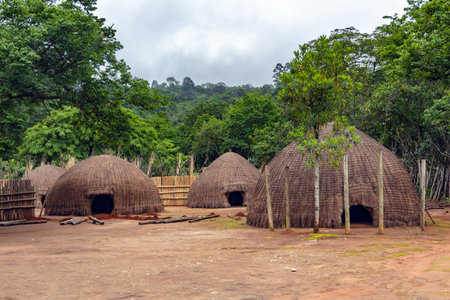 Mantenga Cultural Village with reed houses incorporates a cultural village, where history, culture and tradition are brought alive for visitors in Eswatini, Southern Africa.の写真素材