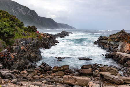 Storms River Mouth and rocky coastline in Tsitsikamma, Garden Route National Park, Eastern Cape. South Africaの写真素材