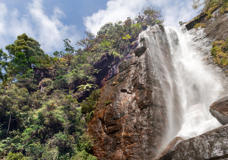 Bottom view of the big Devathura Falls in Nuwara Eliya, Sri Lankaの写真素材