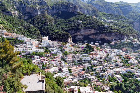 View of the village on the shore cliff near the coast Mediterranean Sea.の写真素材