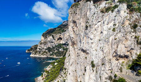 Breathtaking view of the rocky coastline of the island of Capri, Campania region, Italy.の写真素材
