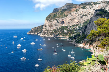 Breathtaking view of the rocky coastline of the island of Capri, Campania region, Italy.の写真素材