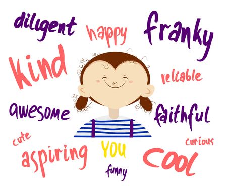 Curly girl making a positive smile with a self-esteem.のイラスト素材