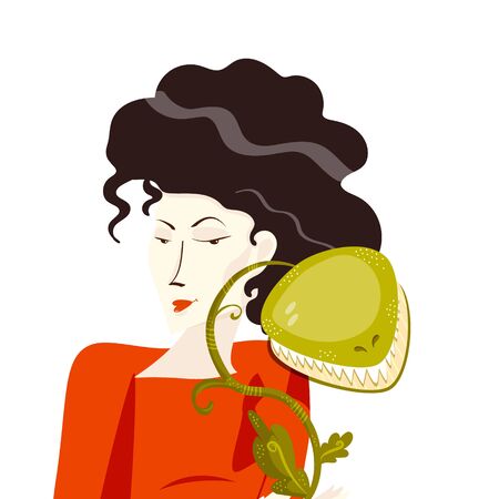 Dressed in a red dress and a carnivorous plant.のイラスト素材