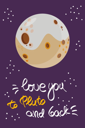 Funny romantic illustration with a stylized miracle planet (own vision of Pluto)