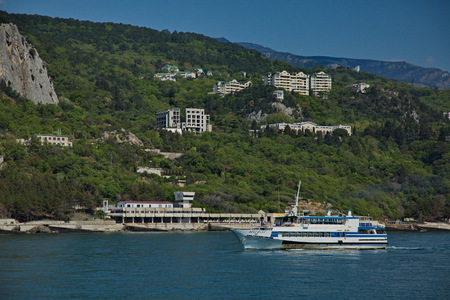 Boat trip on the Black Sea coast on a ship.のeditorial素材