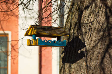 Bird feeder in the park of the Goncharovs' estate, Yaropolets village, Moscow region, Russia.の写真素材