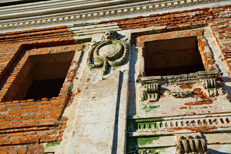 The ruined manor house of the Chernyshev estate, the village of Yaropolets, Moscow region of Russia.