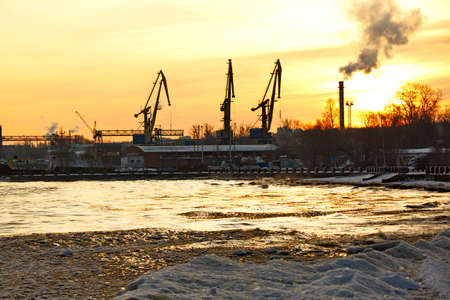 Midday sun over the port of the northern city.の写真素材