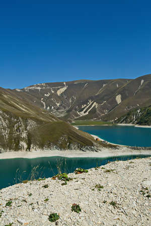 The alpine lake Kezenoy-Am is the largest lake in the Caucasus.の写真素材