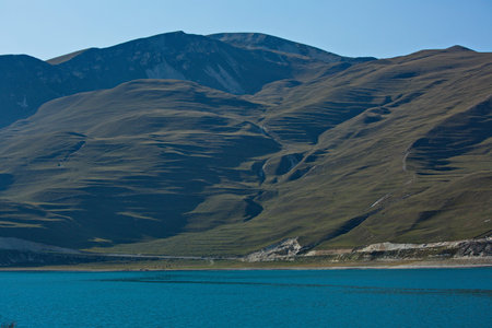 The alpine lake Kezenoy-Am is the largest lake in the Caucasus.の写真素材