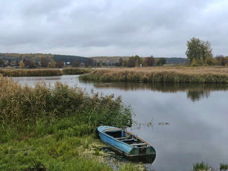 Village pier in the Oka river channel near Gorbatovの写真素材