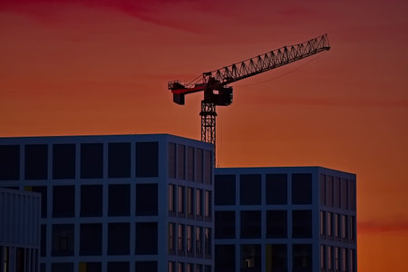 Sunset over the new city hospital.