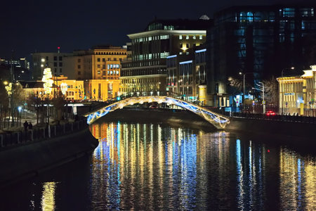 Drainage canal in Moscow at night.の写真素材