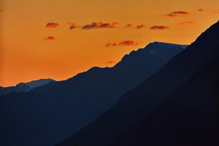 Sunset over the Altai mountains in the vicinity of Aktash village.の写真素材