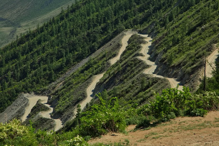 Descent from the Katu-Yaryk pass to the valley of the Chulyshman river.の写真素材