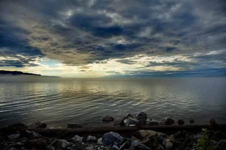 Dramatic cloudscape over lake Baikal, Siberia, Russia