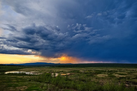 Stormy sunset over the Yakut tundra, Republic of Sakha (Yakutia).