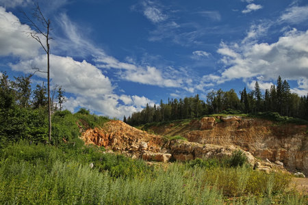 Red sand quarry in the Urals. Summer landscape in the Urals.の写真素材