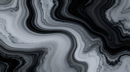 This artistic design features a sophisticated marbled pattern with swirling textures in various shades of gray and black. The elegant composition creates a sense of depth and luxury, ideal for use in high-end packaging, digital wallpapers, or as a backdrop for minimalist art projects. The seamless blend of tones offers a modern and chic aesthetic. AI-generated illustration.の素材