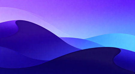 This image features a smooth gradient transition from deep purple at the top to a serene sky blue at the bottom, creating a tranquil and cool visual effect. The abstract design, devoid of any concrete shapes, lends itself well to backgrounds for digital media, web design, or as a calming element in graphic compositions. The seamless blend of colors evokes a sense of peace and relaxation. AI-generated illustration.の素材