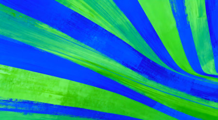This artistic design showcases a dynamic striped pattern using vivid shades of blue and green, creating an energetic and lively abstract background. The bold lines and bright colors contribute to a modern and eye-catching aesthetic, suitable for digital art projects, website designs, or as a striking visual element in presentations. AI-generated illustration.の素材