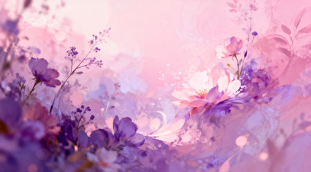 An artistic digital composition featuring a gentle swirl of abstract floral motifs in soothing shades of pink and purple. The delicate design evokes a romantic and serene ambiance, ideal for enhancing the visual appeal of invitations, wallpapers, or textile designs. The intricate pattern showcases a harmonious blend of nature-inspired elements and modern aesthetics. AI-generated illustration.の素材