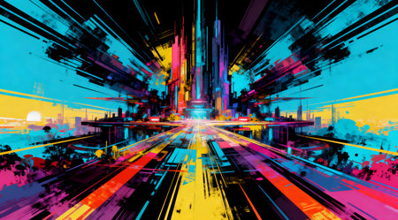 This image features a dynamic abstract representation of cryptocurrency, utilizing neon blue and purple colors to convey a sense of modernity and digital innovation. The composition includes swirling shapes and glowing lines that suggest the fluidity and complexity of digital currencies. Ideal for use in educational materials or digital content related to blockchain and fintech. AI-generated illustration.の素材