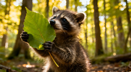 This illustration captures a whimsical and playful mood through the use of gentle lighting and a warm color scheme. It is ideal for children's books, educational materials, or nature-themed designs, offering a charming visual element that can engage young audiences. The detailed execution showcases the potential of AI in creating emotive and engaging artwork. AI-generated illustration.の素材