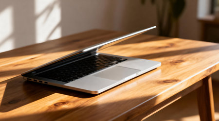 This digital art piece showcases a serene and professional atmosphere through the use of soft lighting and minimalist design. Ideal for enhancing websites, blogs, or presentations focused on remote work, home offices, or productivity tools. The subtle interplay of light and shadow adds depth and a calming ambiance, making it valuable for professionals seeking to convey a modern work environment. AI-generated illustration.の素材