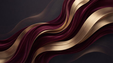 A creative digital illustration depicting High-quality creative design of an elegant abstract background with fluid shapes in deep shades of burgundy and gold, professional illustration with a luxurious and refined aesthetic.. This AI-generated artwork features unique visual elements suitable for various commercial and editorial applications. AI-generated illustration.の素材