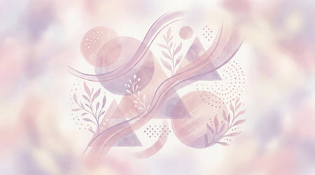 A creative digital illustration depicting Professional illustration of a whimsical abstract design with geometric patterns in pastel pink and lavender, high-quality creative with a dreamy and soft feel.. This AI-generated artwork features unique visual elements suitable for various commercial and editorial applications. AI-generated illustration.の素材