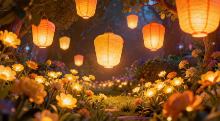 The artwork features a dreamy, fantasy-inspired style with a soft, ethereal glow that evokes a sense of enchantment and tranquility. Ideal for enhancing editorial content in lifestyle magazines, thematic book covers, or as a visual element in fantasy-themed digital projects. The unique blend of colors and light makes it a captivating choice for audiences seeking immersive and imaginative visuals. AI-generated illustration.の素材