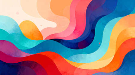 This illustration showcases a dynamic interplay of colors and forms, utilizing a fluid style to evoke a sense of calm and creativity. It is ideal for digital art projects, website design, and as a visual element in multimedia presentations. The smooth gradients and studio lighting enhance the visual appeal, making it a versatile choice for graphic designers and digital artists. AI-generated illustration.の素材