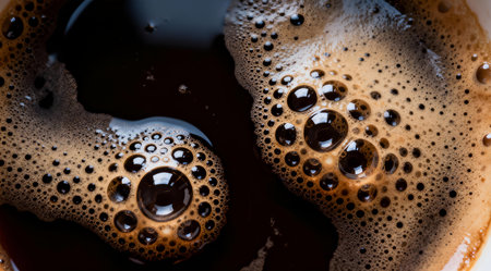 This illustration employs a high-contrast, dramatic lighting technique to create a mysterious ambiance, ideal for enhancing the visual appeal of coffee shop menus, barista training materials, or specialty beverage promotions. The abstract style adds a modern, artistic touch, making it suitable for creative projects in the food and beverage industry. AI-generated illustration.の素材