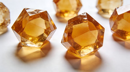 A creative digital illustration depicting High-end professional photo of honey forming geometric polyhedrons, crystalline abstraction, precise studio lighting, rich hues. This AI-generated artwork features unique visual elements suitable for various commercial and editorial applications. AI-generated illustration.の素材