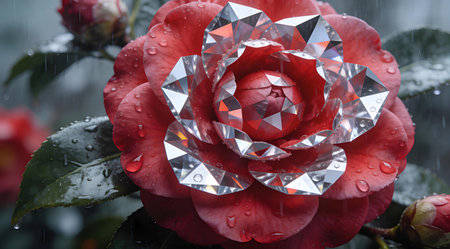 This prismatic abstract artwork conveys renewed vitality and post-storm freshness through innovative light refraction techniques and dynamic color layering. Perfect for high-end wallpapers, smartphone screensavers, and digital decor projects aimed at nature-inspired designers and modern aesthetes. The sophisticated execution of glistening textures and harmonious cont... AI-generated illustration.の素材