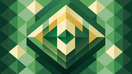 Elegant vector graphic showcasing balanced parallelograms in harmonious forest green and cream...
