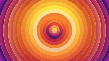 Elegant vector design featuring radiating concentric circles with smooth sunset orange and purple...