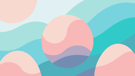 Elegant vector graphic featuring soft overlapping ovals in blush pink and sky blue, creating a calm pastel geometric pattern with gentle blurred edges and peaceful balanced flow. Ideal for web design, stationery, invitations, branding, and modern digital projects targeting creative professionals. Fully scalable, editable, clean lines in EPS and SVG formats. Vector illustration. AI-generated professional illustration. AI-generated illustration.のイラスト素材
