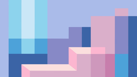 Minimalist vector graphic with offset rectangles in soft pastel blue and mauve, forming a calm...
