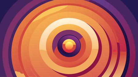 Elegant vector design of concentric rings in vibrant sunset oranges and purples, creating a...