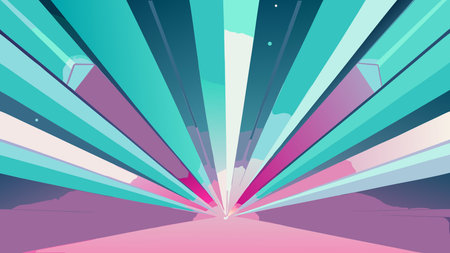 Elegant vector design showcasing diffused light beams in soft pastel cyan and magenta hues, with...