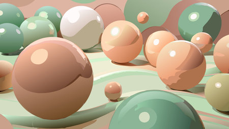 Elegant vector background with fused soft spheres in sage green and rose gold hues, enhanced by warm haze lighting for a luxurious calm mood. Features clean lines, smooth gradients, and full scalability in EPS and SVG formats for easy editing. Ideal for luxury branding, web headers, elegant invitations, and premium promotional designs. Vector illustration. AI-generated professional illustration. AI-generated vector illustration. AI-generated illustration.のイラスト素材