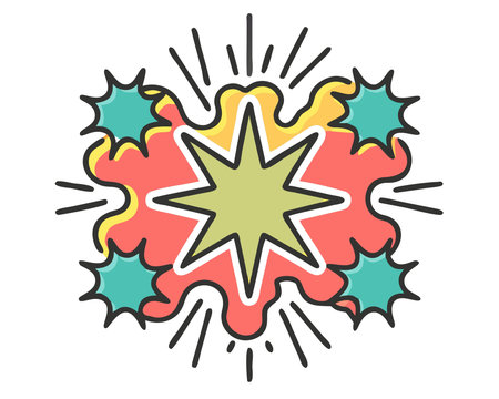 Thrilling explosive digital style with vibrant multicolored bursts, intense central detonation...