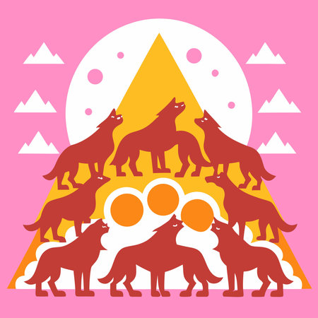 Bold geometric silhouette artwork in primal style with dramatic silver lunar rim lighting, conveying...