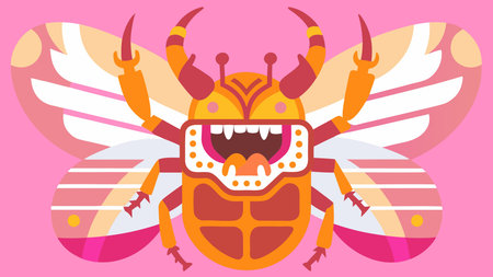 Dynamic digital artwork with faceted metallic surfaces in shimmering green and copper hues, emphasizing angular details, intense close-up focus, and a bold industrial sheen for a menacing aesthetic. Perfect for sci-fi graphics, gaming assets, tattoo designs, branding in tech sectors, and editorial wildlife illustrations. Versatile for creative professionals i. AI-generated vector illustration. AI-generated illustration.のイラスト素材